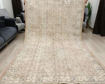 Alfombra turca vintage de 15 x 23 cm: alfombra hecha a mano con decoración rosa descolorida