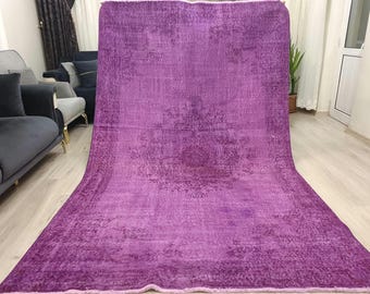 Alfombra morada de 6x9 pies, alfombra de lana, alfombra de decoración bohemia, ¡tienda de regalos!