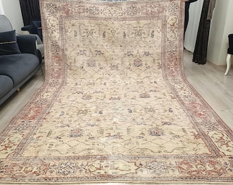 Alfombra turca Oushak de 8 x 10 pulgadas, vintage, de lana grande (217 x 315 cm)
