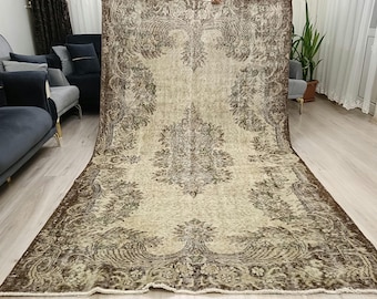 Alfombra turca vintage de lana de 5x9: Alfombra artística antigua marrón