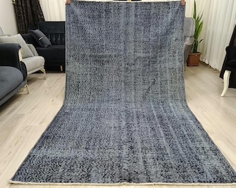 Alfombra vintage teñida de morado, alfombra antigua de lana morada, diseño turco anatolio, 50 años de antigüedad, 1,43 x 2,47 m