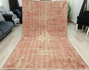 Alfombra rosa de 5x8, alfombra turca vintage, alfombra anatolia hecha a mano, alfombra para dormitorio, alfombra para sala de estar, alfombra para exteriores, LIMPIA