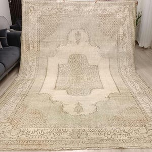 FADED Large Vintage Turkish Rug 8x10 Carpet Green , 220 x 310 cm