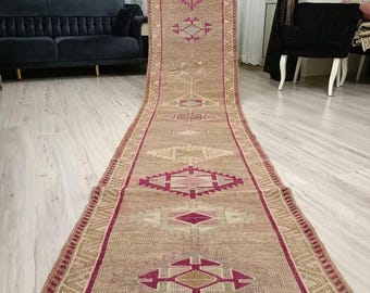 Alfombra turca vintage rosa de 3x14 pies!!! ¡EXCELENTE!