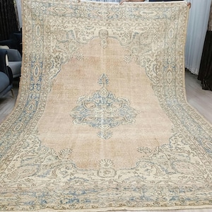 Vintage Turkish Wool Rug 8x10: Handmade Boho Area Carpet