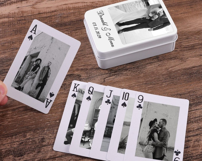 Cartes à jouer avec photo pour couple personnalisées avec boîte, Cartes à jouer de mariage, Cartes photo de mariage, Souvenir de mariage