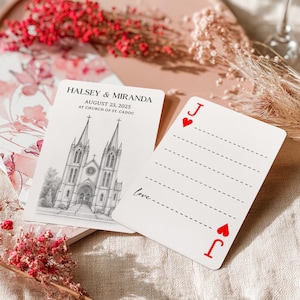 Impresión de libro de invitados de boda, naipes personalizados con foto, retrato de boda en la iglesia, recuerdos de boda