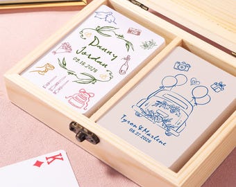 Naipes de boda personalizados en blanco, baraja de cartas dibujada a mano, libro de visitas de naipes, regalo de boda/compromiso