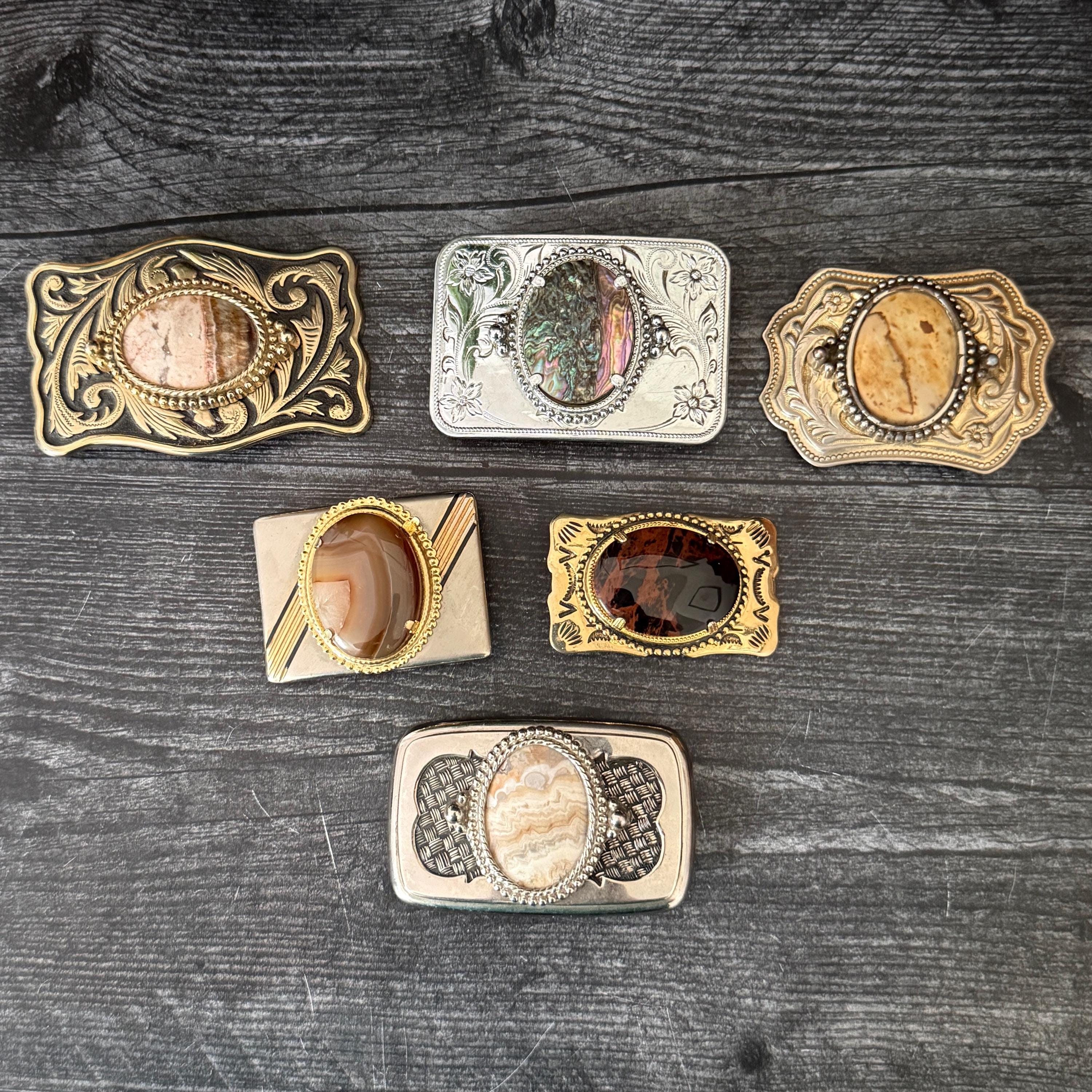 Vintage Blue Lace Agate Western Belt Buckle Oval Floral Scroll Cowboy USA Vintage 1996 Western Flower Swirl Oval Belt Buckle With  main image 4