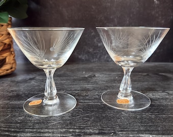 Set of 2 Fostoria Pine 4.25" Crystal Champagne Sherbet Goblets - Vintage Stemware