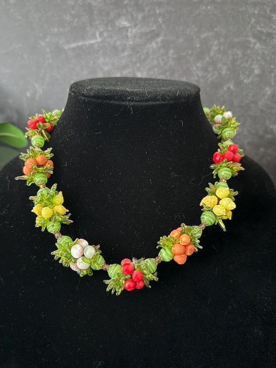 Vintage Venetian Murano Glass Fruit Salad Necklace – 1950s Italian Blown Glass Jewelry