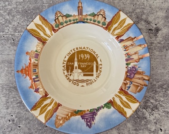 1939 Golden Gate Expo Ashtray: Homer Laughlin Art Deco Souvenir