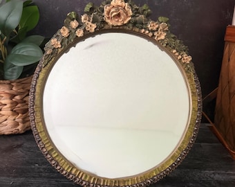 Vintage English Barbola Vanity Mirror - Hand Painted Gesso - 1930s