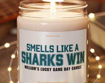 Personalized Smells Like a Sharks Win Soy Candle Lucky Game Day Decor Custom Sports Fan Birthday Gift for Husband Father Hockey Mom Present