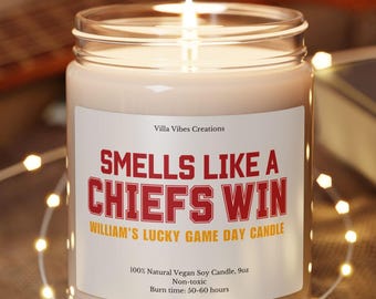 Personalized Smells Like a Chiefs Win Candle, Lucky Game Day Decor, Custom Sports Fan Gift, Unique Funny Football Gift Championship Sunday