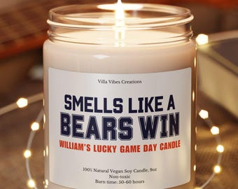 Personalized Smells Like a Bears Win Candle, Lucky Game Day Decor, Custom Sports Fan Gift, Unique Funny Football Gift Championship Sunday