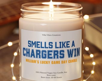 Personalized Smells Like a Chargers Win Candle, Lucky Game Day Decor, Custom Sports Fan Gift, Unique Funny Football Gift Championship Sunday