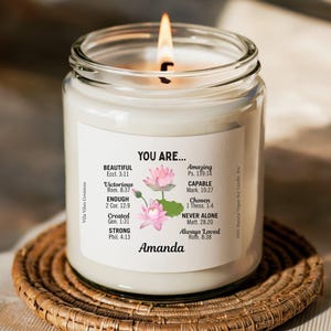 Birth Flower Gift Candle Personalised July Birthday Gift for Friend Custom Faith Christian Birthday Gift for Her Soy Home Decor Bible Verse