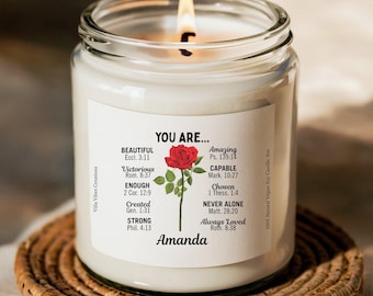 Birth Flower Gift Candle Personalised June Birthday Gift for Friend Custom Faith Christian Birthday Gift for Her Soy Home Decor Bible Verse