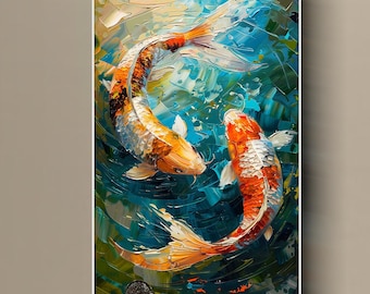 鯉の水彩画、禅の壁アート、湖畔の家の装飾。 - Etsy 日本