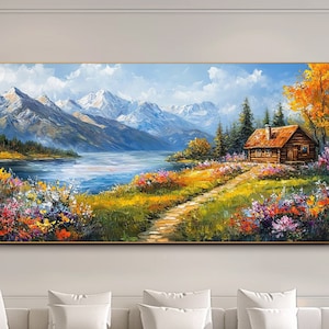 Vacation Cabin Decor Oil Painting on Canvas Original Landscape Wall Art ...