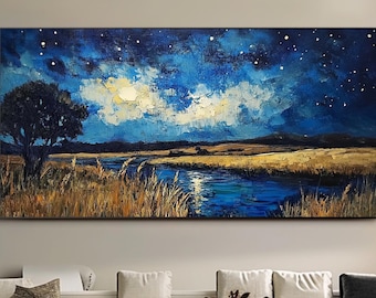 オリジナルイラスト　油絵　背景画　風景画　夜空 今回は油絵風の夜空・雲を描いていきます！ 作業中の動画はYouTubeにて