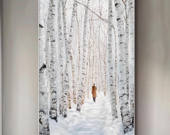 Winter Birch Forest Oil Painting Nature Landscape Artwork on Canvas Abstract Modern Wall Art Original Texture Wall Art Living Room Wall Art