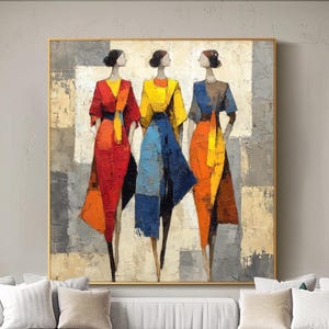 Peinture à l'huile figurative originale grande art mural abstrait coloré moderne texturé femmes art mural toile peinte à la main salon décoration murale