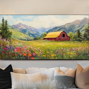Landscape Oil Painting on Canvas Original Canvas Painting Large Wall Art Landscape Painting Colorful Wall Art Bedroom Wall Art Office Decor