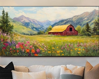 Landscape Oil Painting on Canvas Original Canvas Painting Large Wall Art Landscape Painting Colorful Wall Art Bedroom Wall Art Office Decor