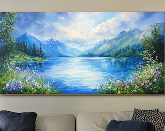 Große Landschaft Wand Kunst Original See Ölgemälde Natur Kunstwerk Strukturierte Leinwand Wand Kunst Frühling Wand Dekor Wohnzimmer Schlafzimmer Wandkunst