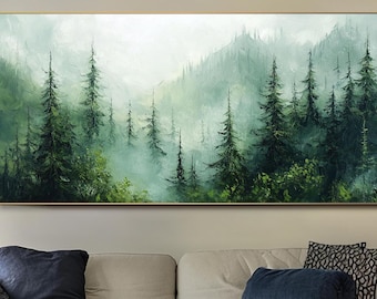 Large Green Wall Art Forest Oil Painting on Canvas Original Textured Nature Wall Decor Landscape Oil Art Canvas Wall Art LivingRoom Wall Art