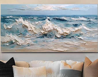 Original Ocean Oil Painting Large Textured Wave Wall Art Seascape Beach Canvas Art Coastal Landscape Painting Horizontal Handmade Wall Art