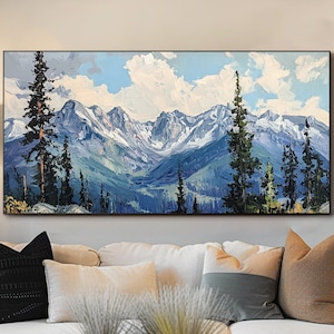 Mountain Oil Painting on Canvas Original Trees Wall Art Modern Living Room Wall Art Large Texture Wall Art Custom Oil Painting Office Decor