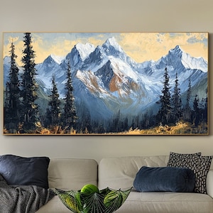 Snowy Mountain Oil Painting on Canvas Original Landscape Art Living Room Wall Art Modern Texture Wall Art Acrylic Painting Nature Wall Art