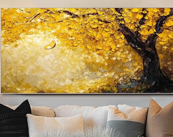 Große goldene Baum Wand Kunst 3D strukturiertes Ölgemälde auf Leinwand Original Leinwand Wand Kunst Wohnzimmer Wand Kunst Büro Wand Dekor Baum des Lebens