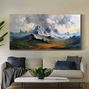 Extra Large Wall Art Mountains Painting on Canvas Textured Landscape Wall Art  Large Framed Wall Art Unique Nature Wall Art Large Wall Art