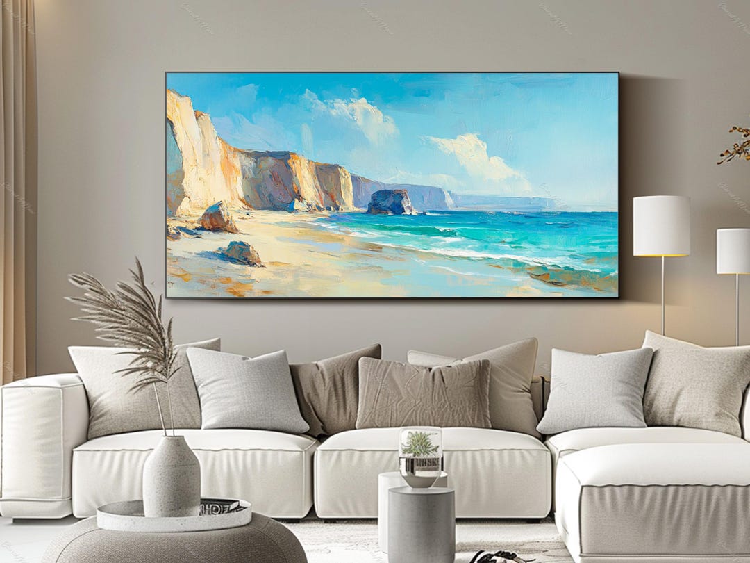 Large Coastal Wall Art Abstract Landscape Oil Painting Minimalist Ocean