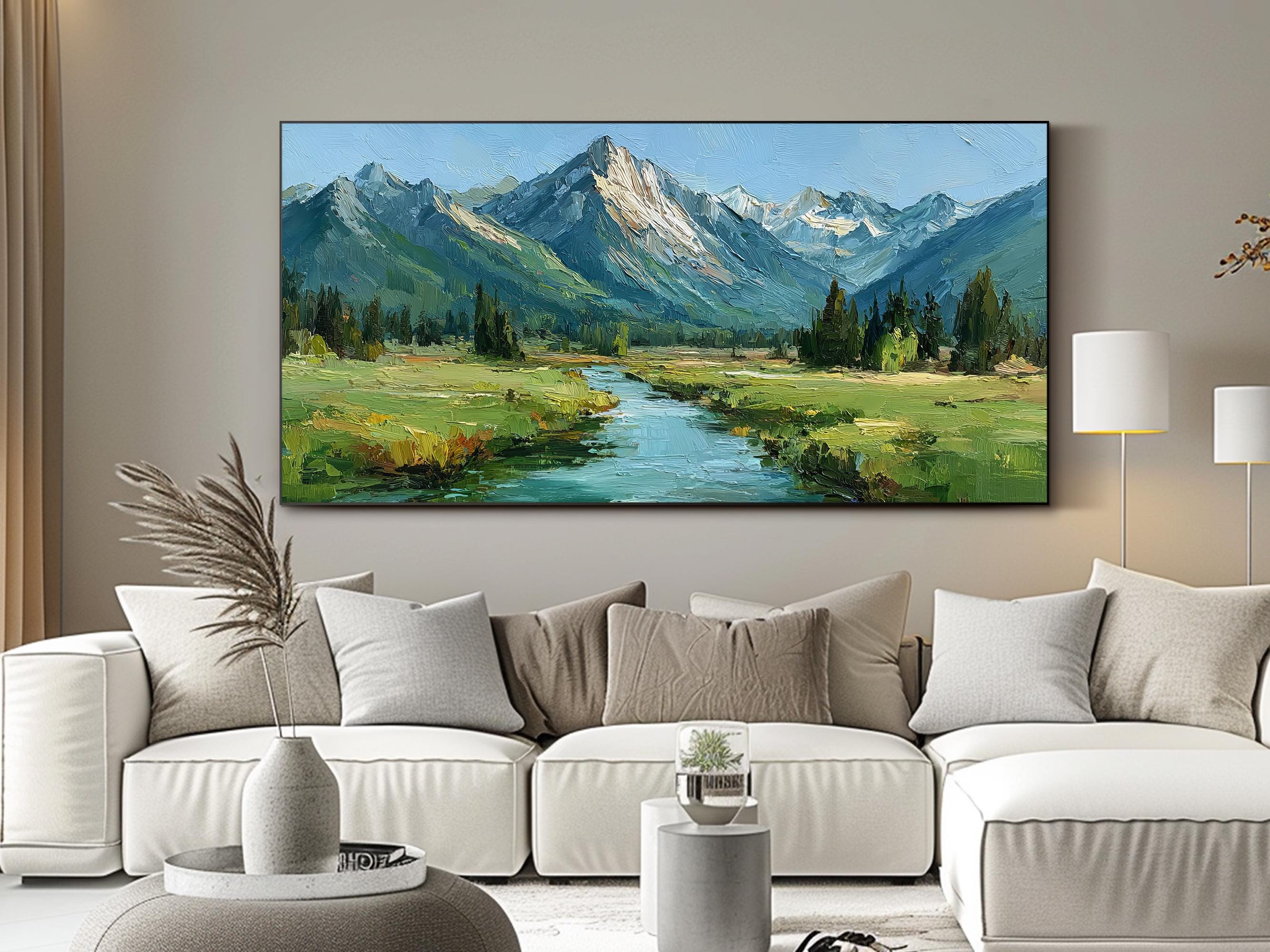 Mountain Landscape Oil Painting Original Textured Wall Art Hand Painted ...