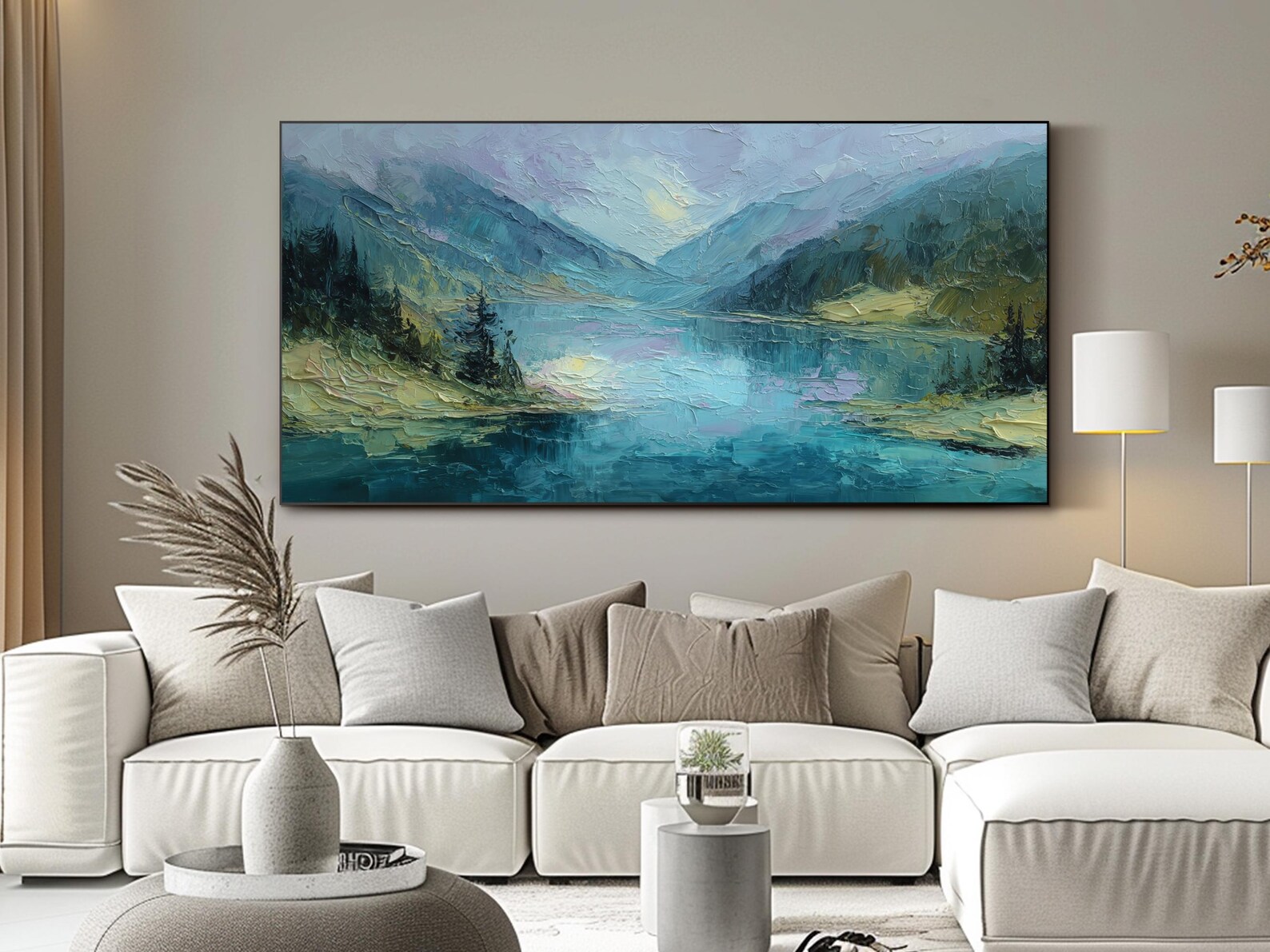 Mountain Lake Oil Painting Original Textured Landscape Wall Art Hand ...