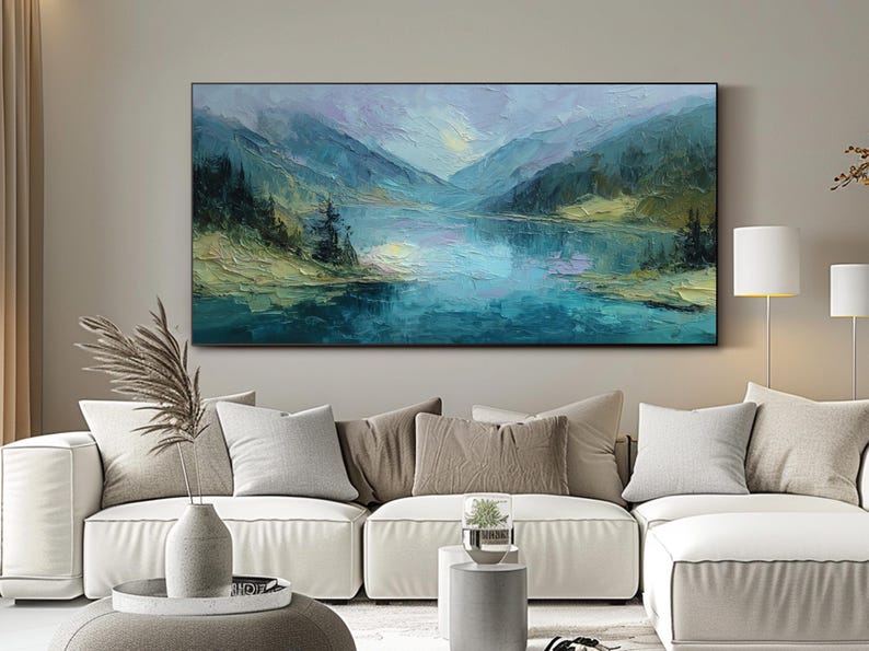 Mountain Lake Oil Painting Original Textured Landscape Wall Art Hand ...