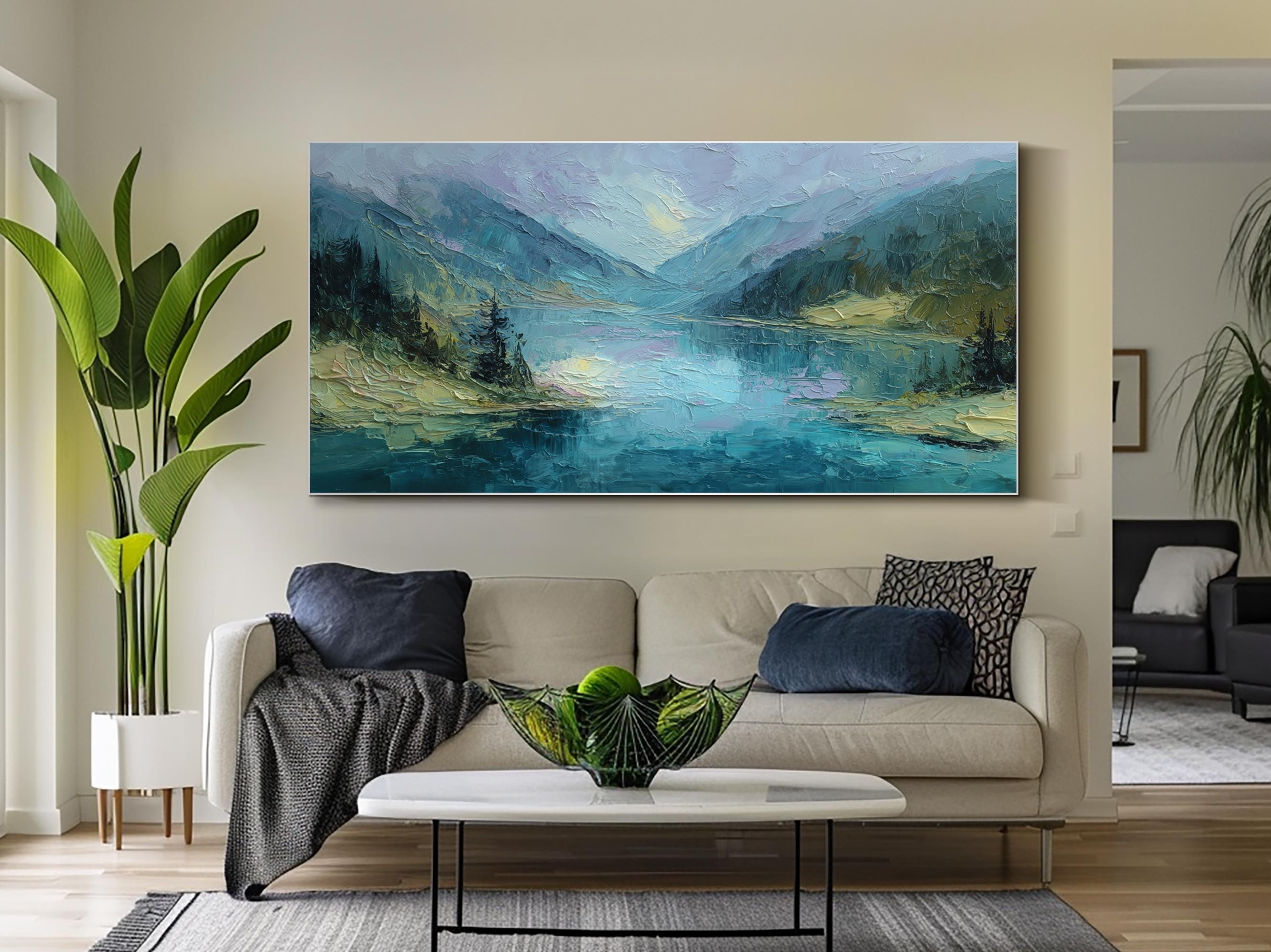 Mountain Lake Oil Painting Original Textured Landscape Wall Art Hand ...