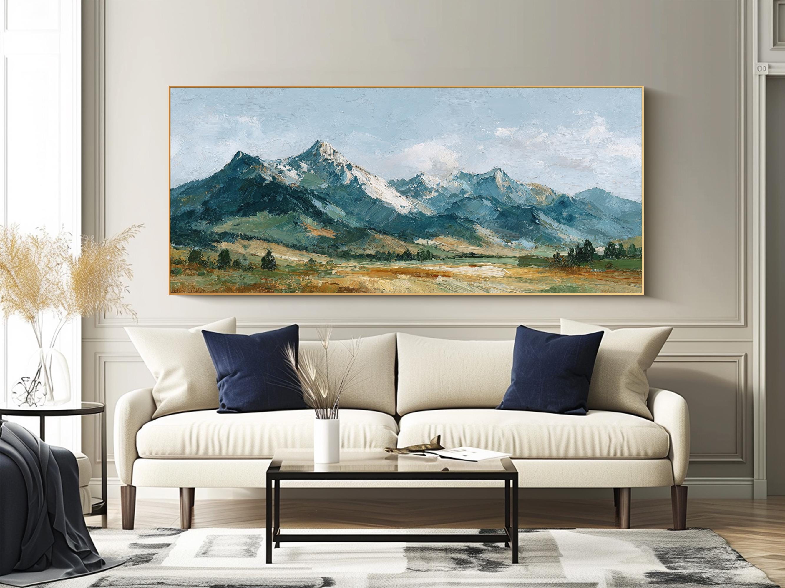 Hand-painted Mountain River Oil Painting Textured Landscape Wall Art ...