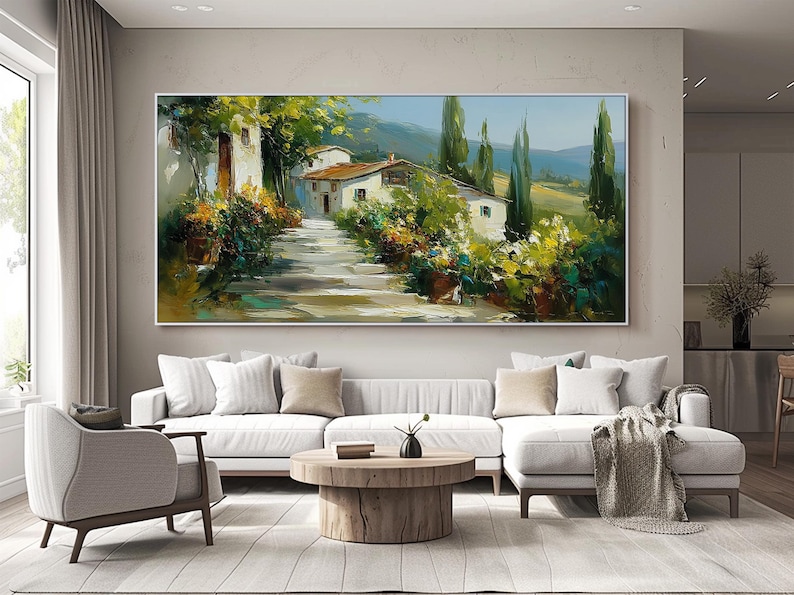 Original Tuscan Landscape Oil Painting Mediterranean Villa Wall Art ...
