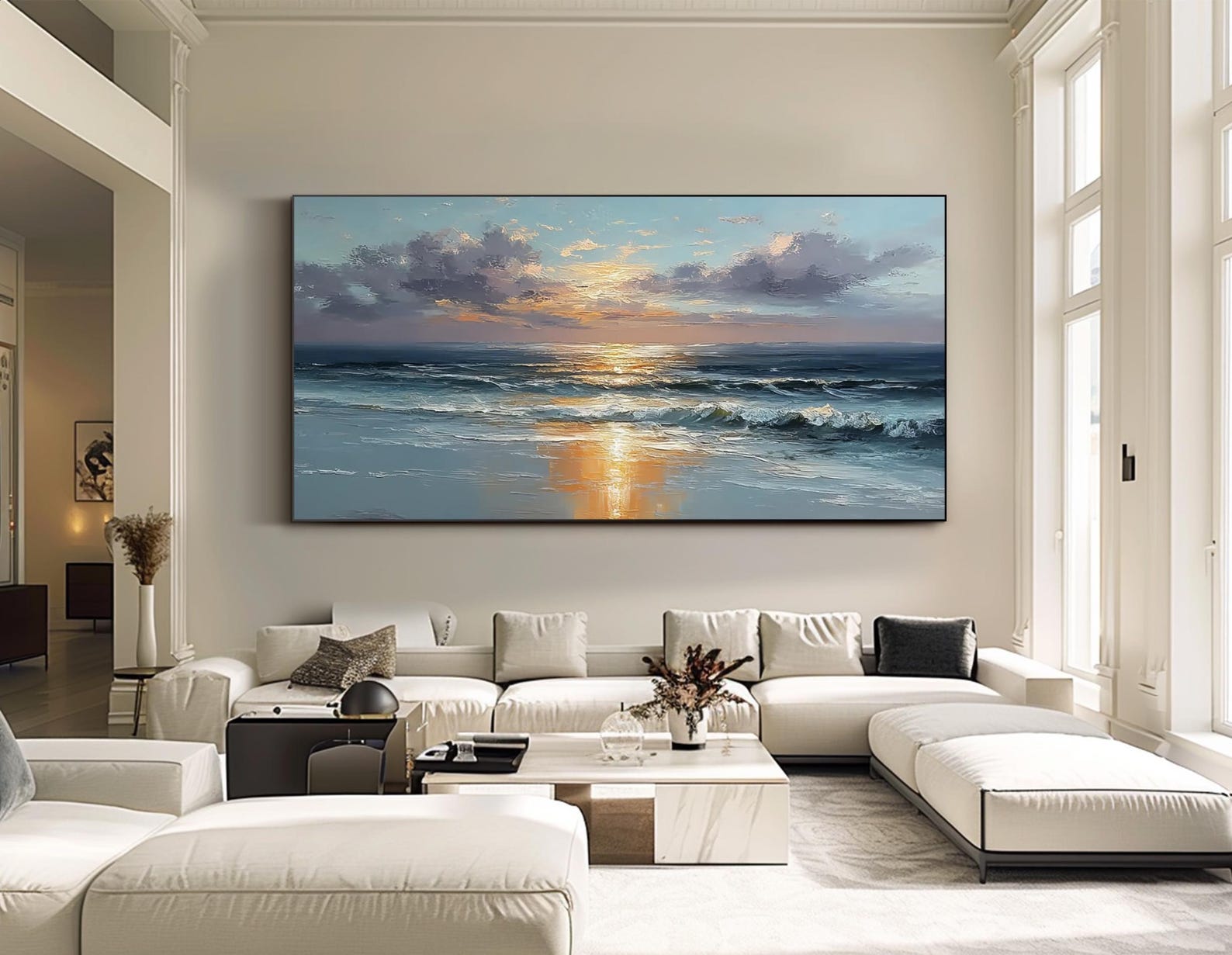 Large Sunset Wall Art Ocean Oil Painting Beach Seascape Wall Art Modern ...