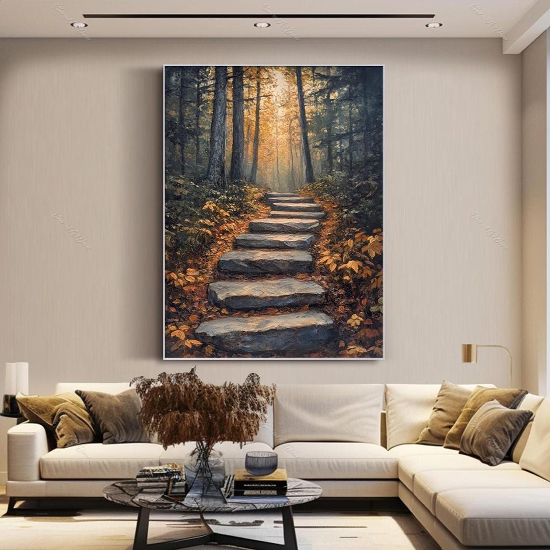 Forest Path Oil Painting Autumn Landscape Canvas Art Large Nature Wall ...