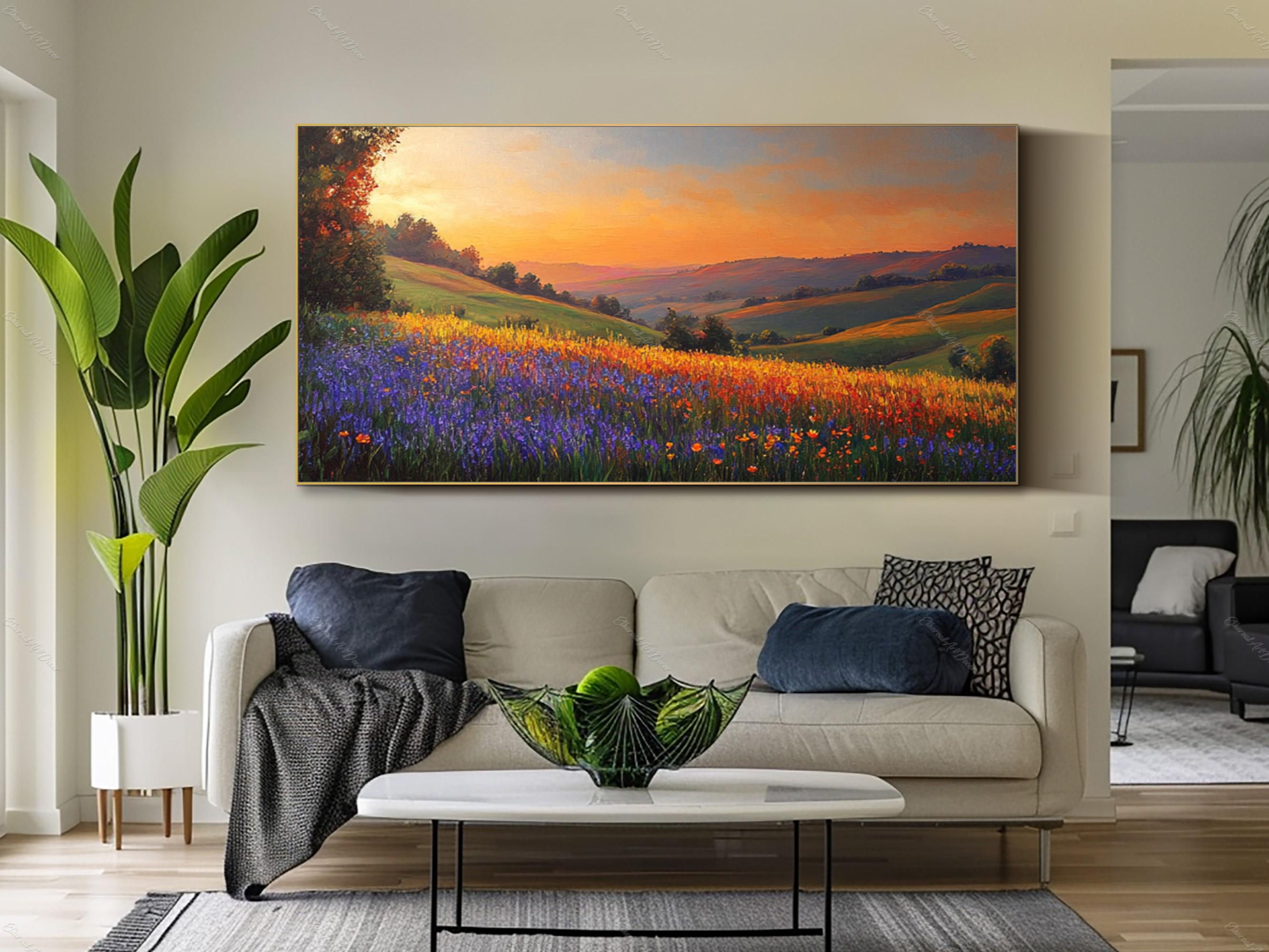 Abstract Sunset Wall Art Original Canvas Painting Landscape Art ...