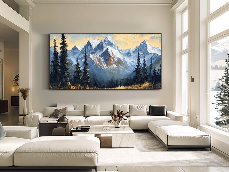 Snowy Mountain Oil Painting on Canvas Original Landscape Art Living