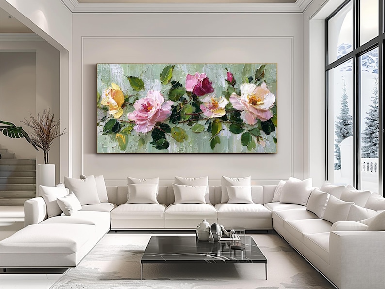 3d Textured Floral Oil Painting Large Rose Wall Art Impasto Flower ...