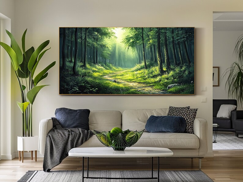 Green Wall Art Forest Oil Painting on Canvas Original Abstract Acrylic